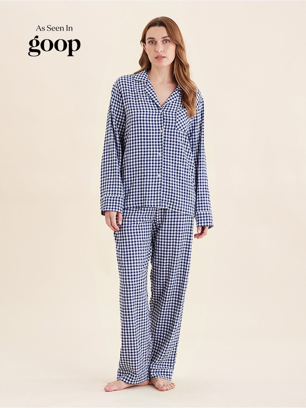 NWT Papinelle Seersucker Gingham Full Length PJ Set Pajamas